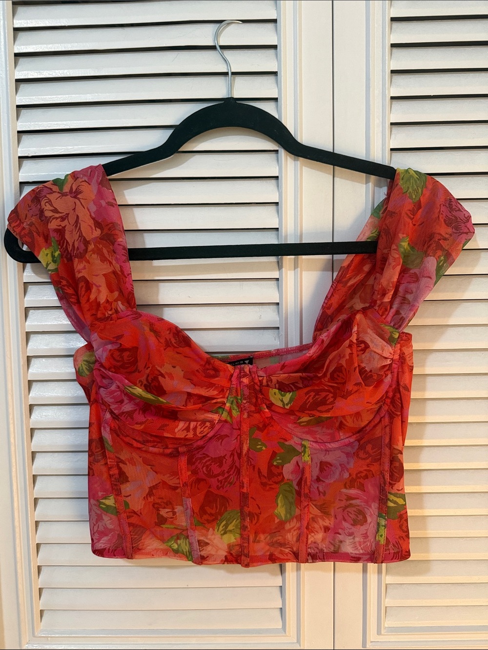 Zara Red Floral Bustier Crop Top